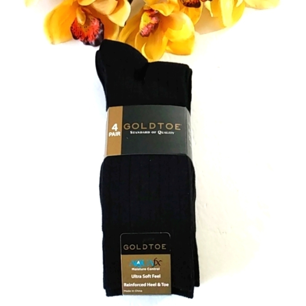 GOLDTOE AQUAFX MOISTURE CONTROL ULTRA SOFT DRESS SOCKS 4 PAIR SET SIZE 1…